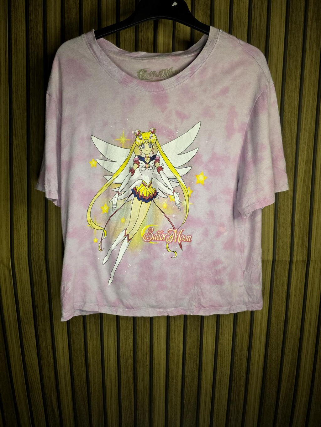 Sailor Moon Graphic T-Shirt Pink Tie Dye Medium Cropped Oversized