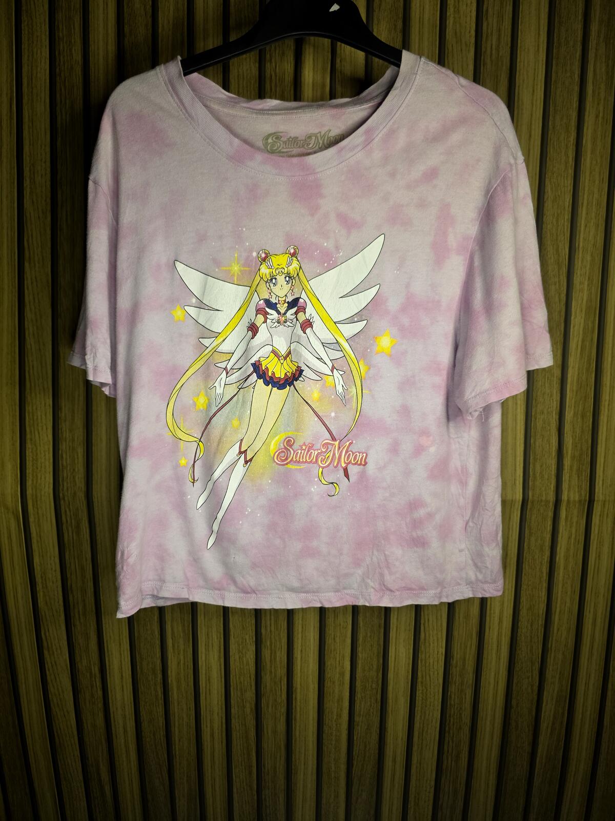 Sailor Moon Graphic T-Shirt Pink Tie Dye Medium Cropped Oversized