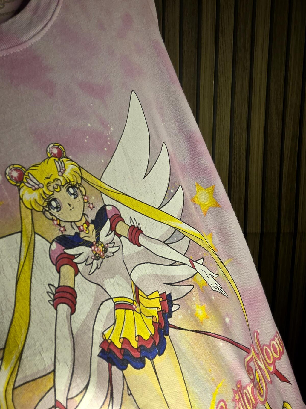 Sailor Moon Graphic T-Shirt Pink Tie Dye Medium Cropped Oversized