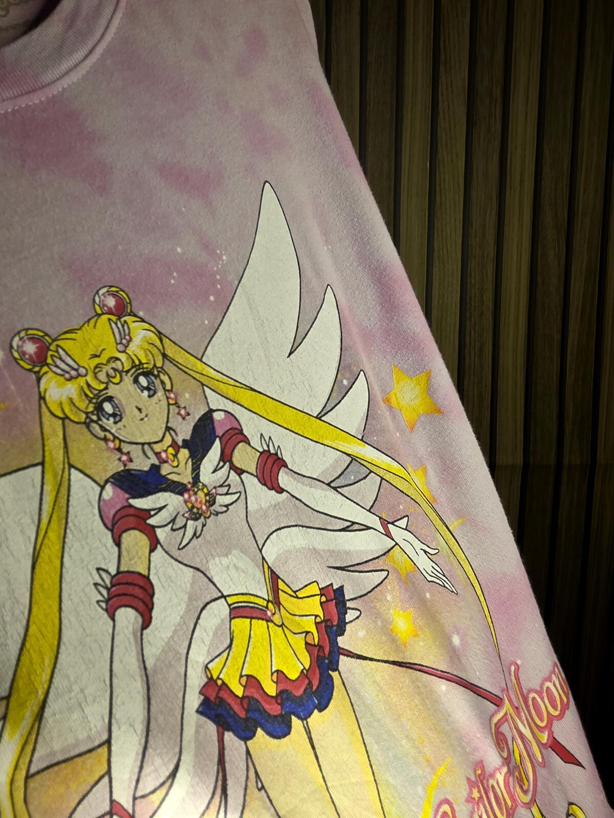 Sailor Moon Graphic T-Shirt Pink Tie Dye Medium Cropped Oversized