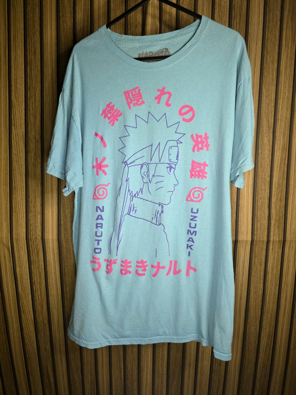 Naruto Graphic T-Shirt Light Blue Pink Medium