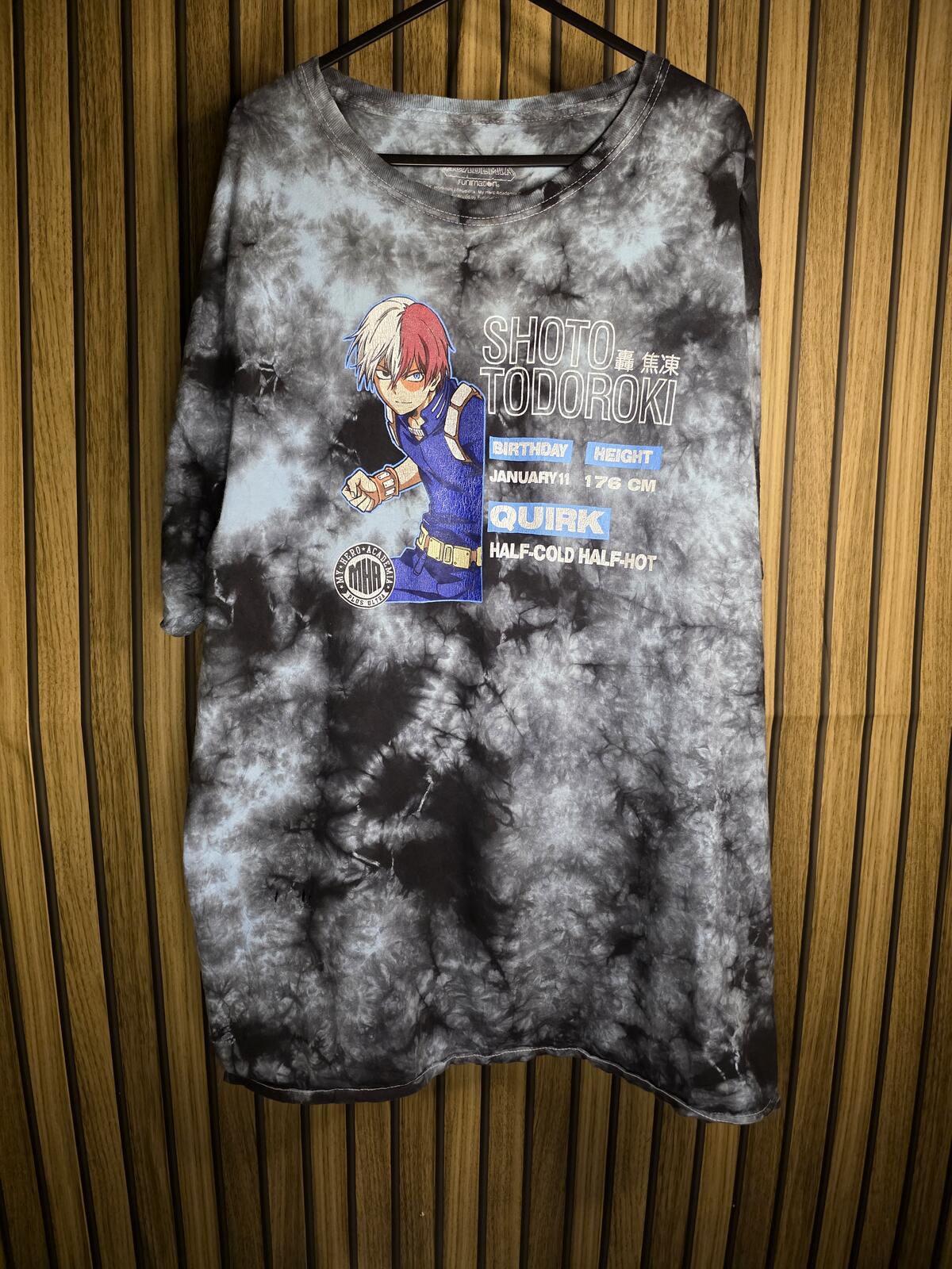 My Hero Academia Shoto Todoroki Tie-Dye Graphic T-Shirt Black Grey XL