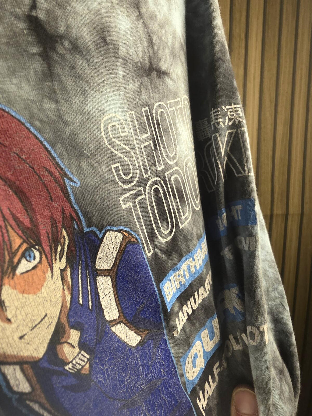 My Hero Academia Shoto Todoroki Tie-Dye Graphic T-Shirt Black Grey XL