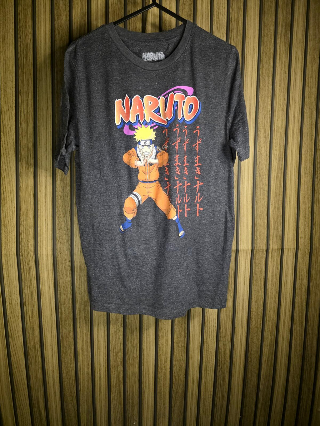 Naruto Graphic T-Shirt Anime Character Print Dark Grey Medium