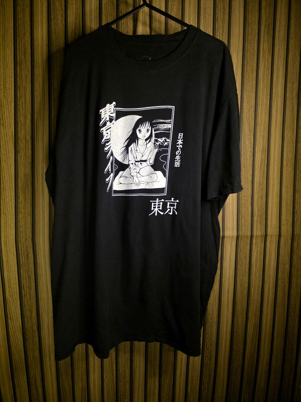 Anime Graphic Black T-shirt with Japanese Print Size XL