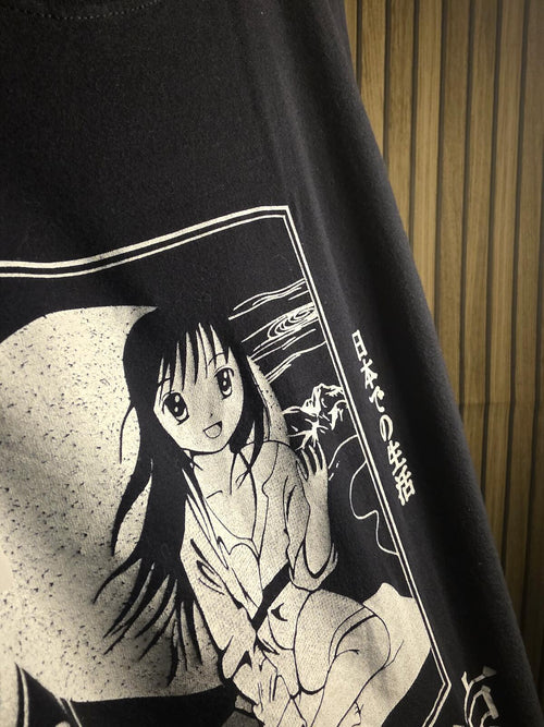Anime Graphic Black T-shirt with Japanese Print Size XL