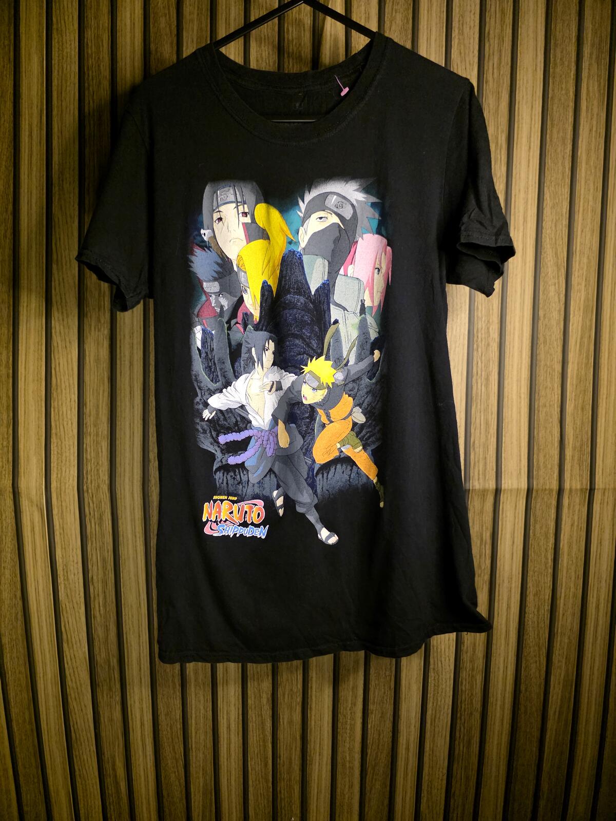 Naruto Graphic T-Shirt Black Anime Print Size M
