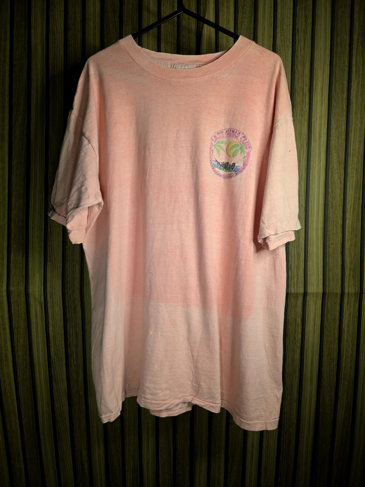 Vintage Pink Graphic T-Shirt Palm Trees Print Casual Fit XL