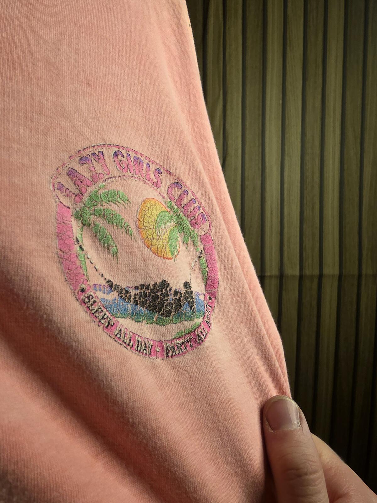 Vintage Pink Graphic T-Shirt Palm Trees Print Casual Fit XL
