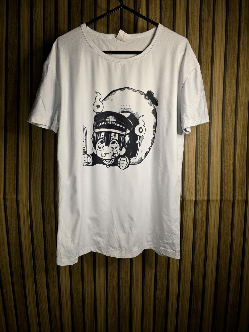 White Graphic Anime Character T-Shirt Size L