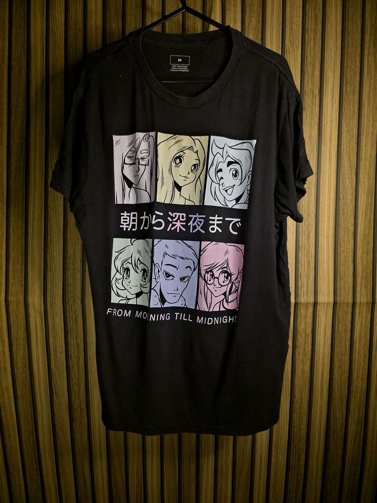 Anime Graphic T-Shirt Black Medium Cotton