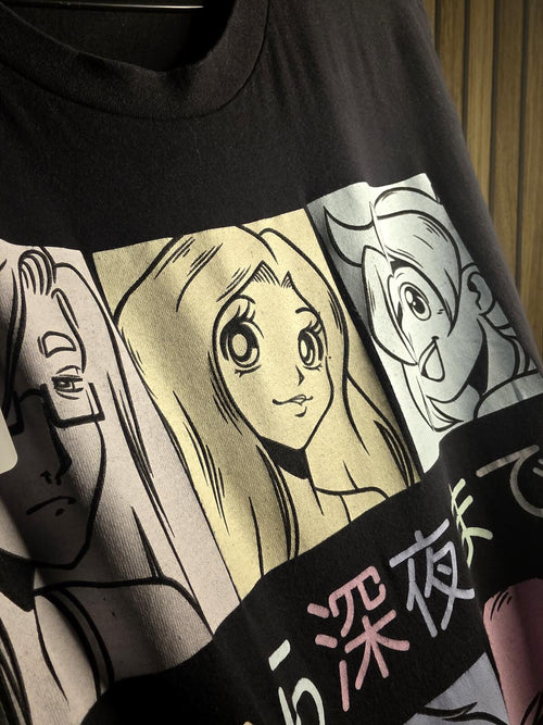 Anime Graphic T-Shirt Black Medium Cotton