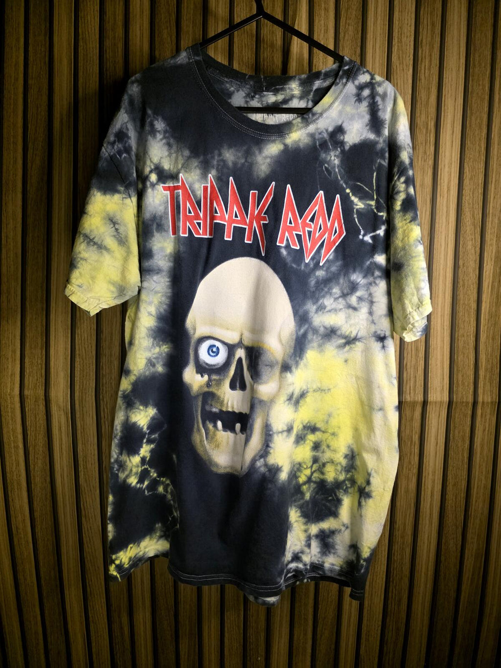 Tripp Acid Tie-Dye Skull Graphic T-Shirt Yellow Black Size L