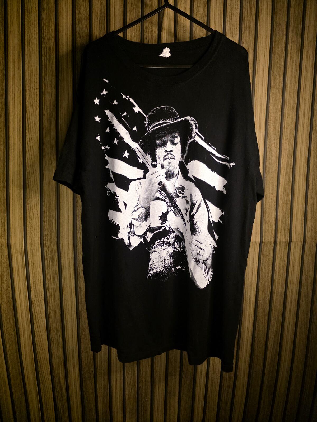 Jimi Hendrix American Flag Black and White T-Shirt Large