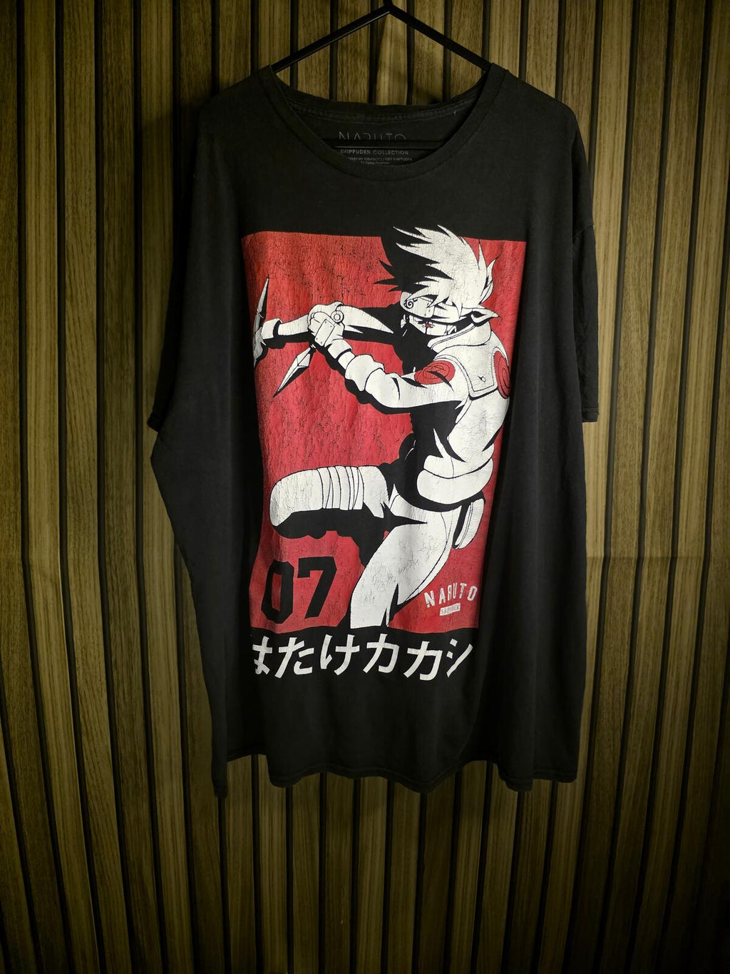 Naruto Graphic T-shirt Kakashi Character Black Red Regular XL