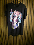 Black Anime Graphic T-shirt with Pink and Blue Print Size M