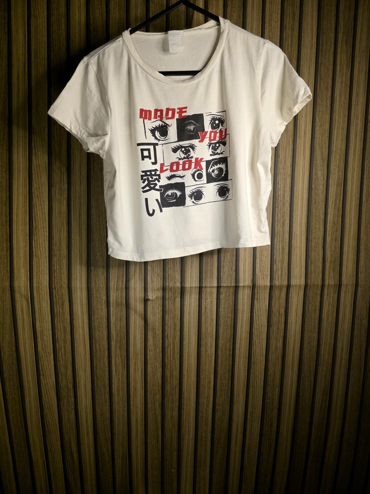 Graphic Crop T-Shirt Made You Look Cream Size XS
