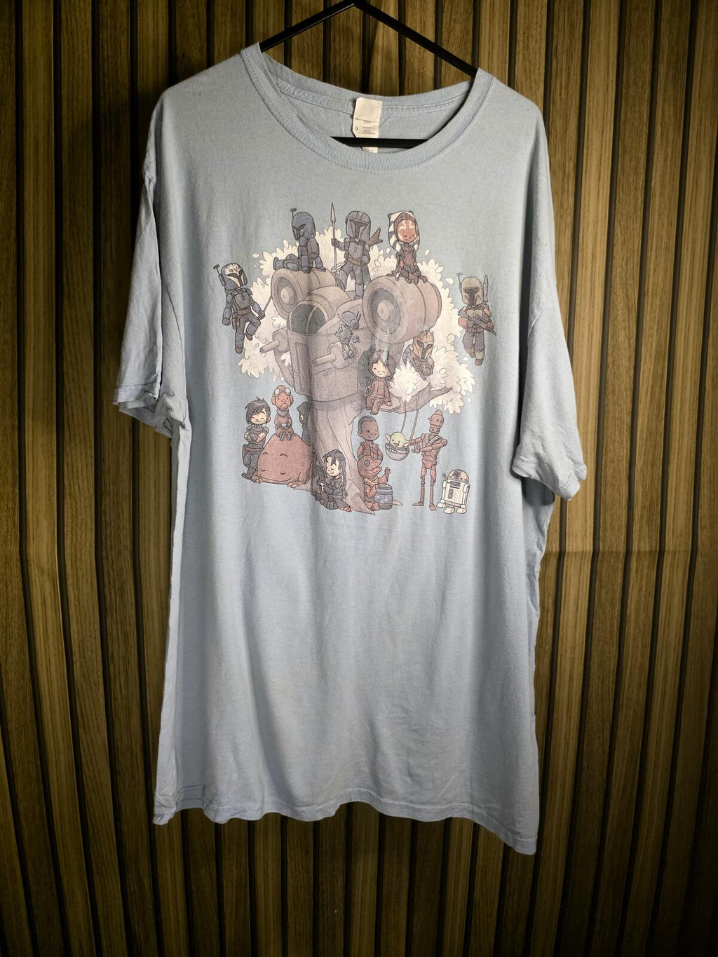 Graphic Print T-Shirt Star Wars The Mandalorian Characters Light Blue Size L