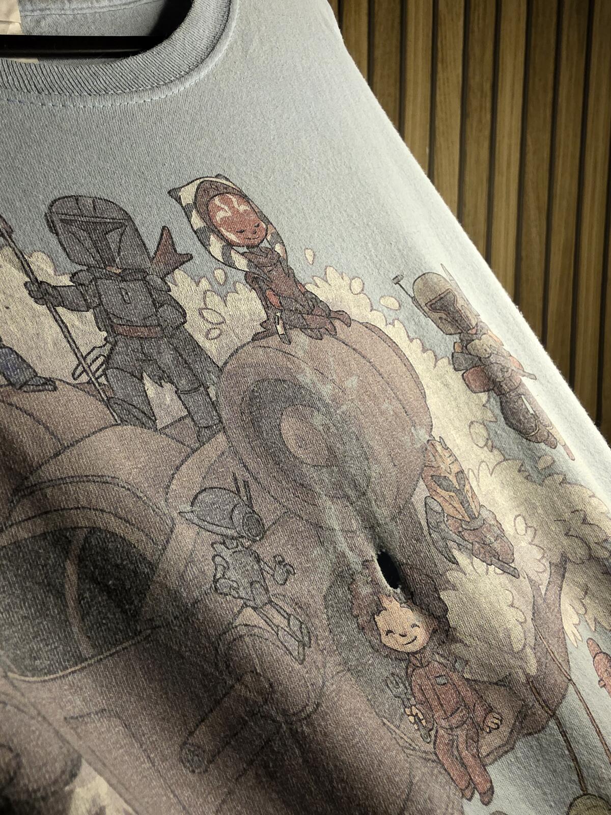Graphic Print T-Shirt Star Wars The Mandalorian Characters Light Blue Size L
