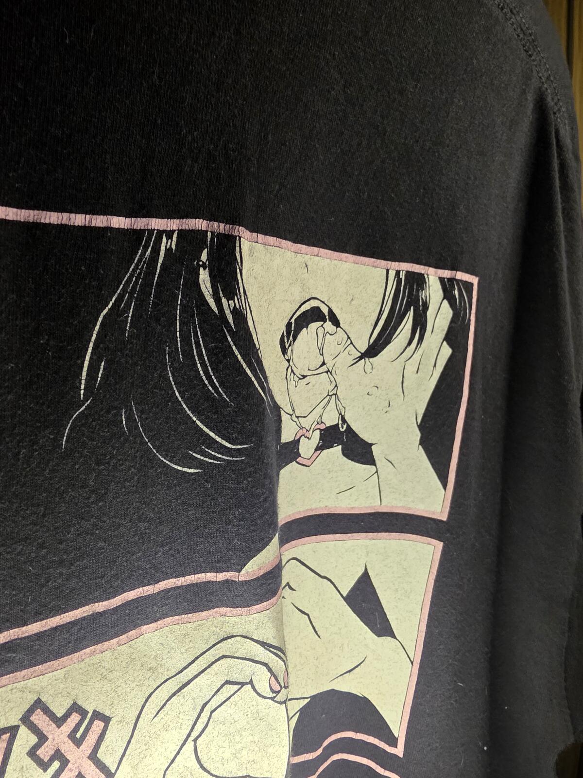 Foureyes Black Graphic Anime Print T-shirt with Japanese Text and Comic Size L