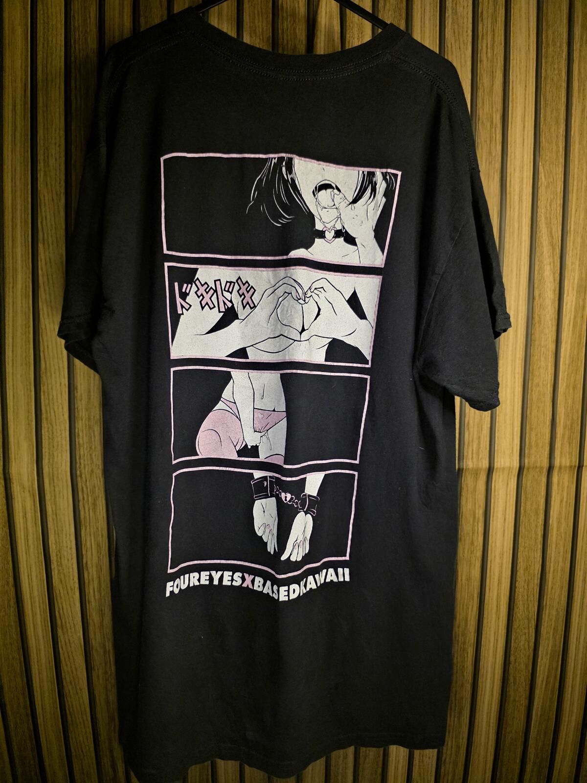 Foureyes Black Graphic Anime Print T-shirt with Japanese Text and Comic Size L