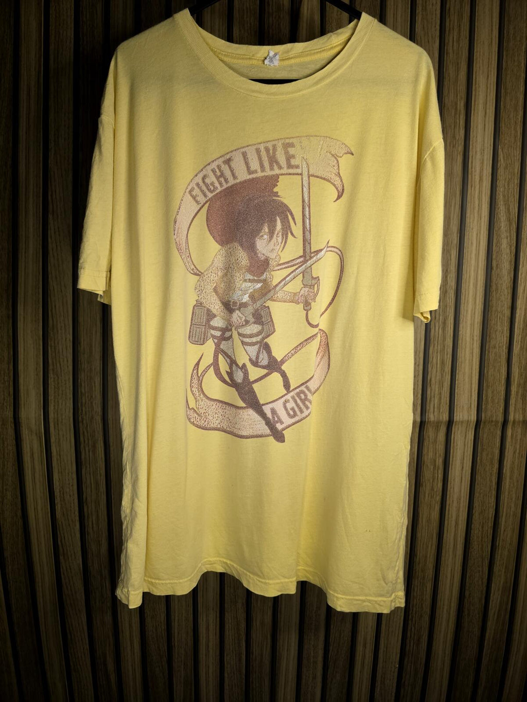 Graphic Yellow 'Fight Like A Girl' T-Shirt Size L
