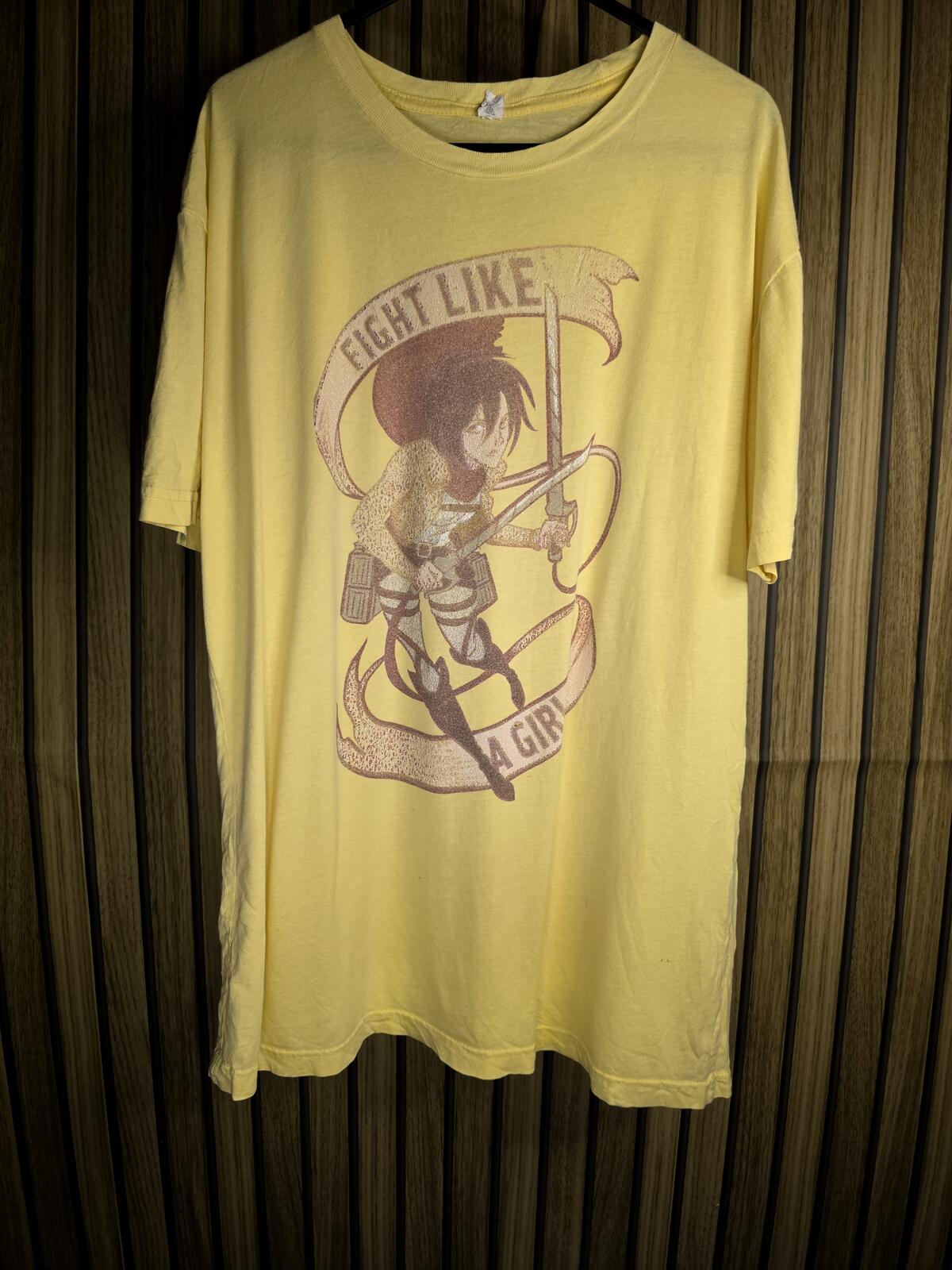 Graphic Yellow 'Fight Like A Girl' T-Shirt Size L