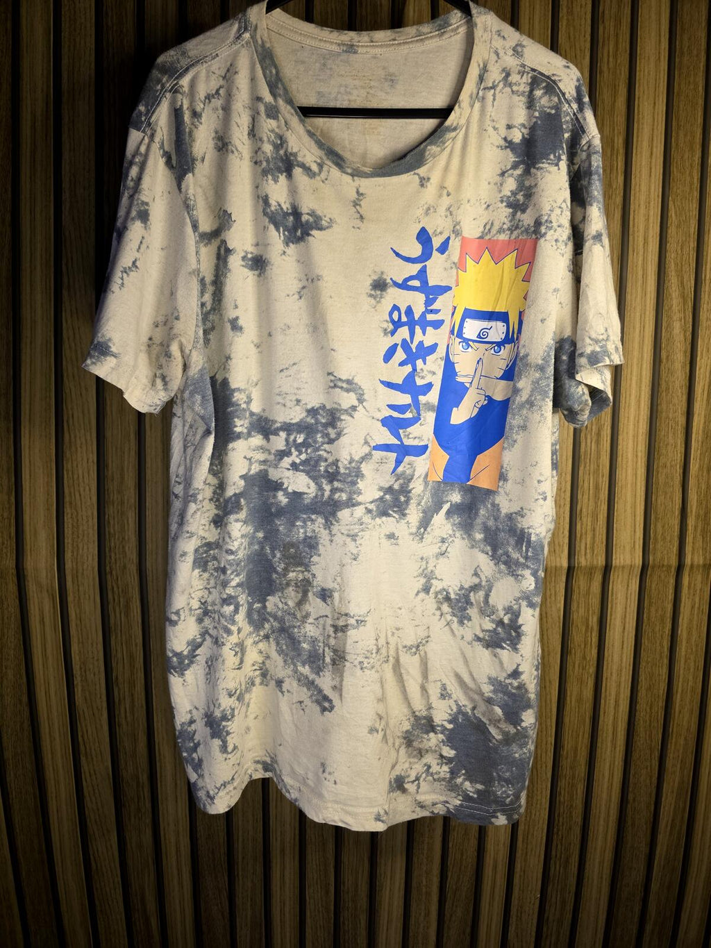 Naruto Graphic Tie-Dye T-Shirt Blue and White Size L