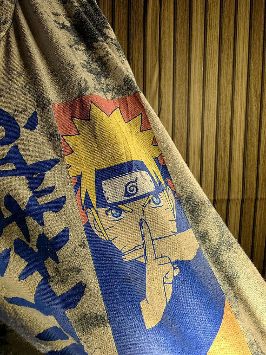 Naruto Graphic Tie-Dye T-Shirt Blue and White Size L