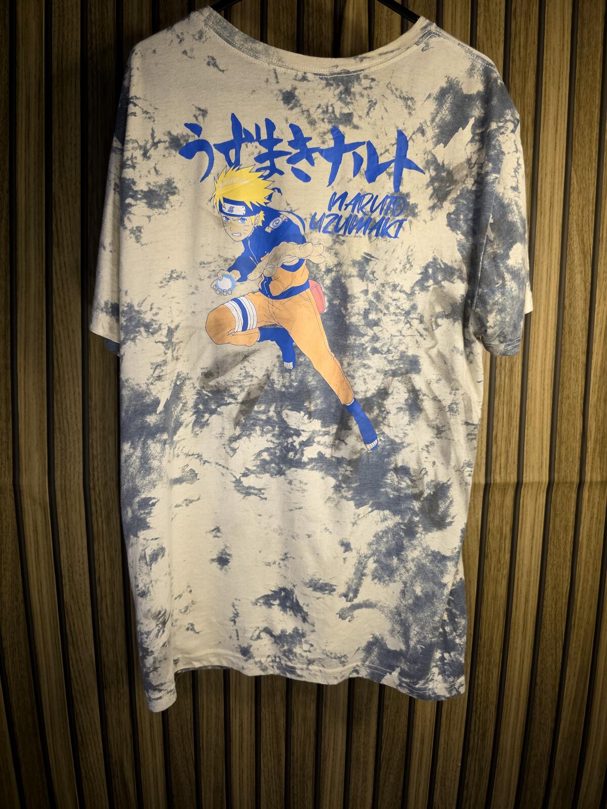 Naruto Graphic Tie-Dye T-Shirt Blue and White Size L