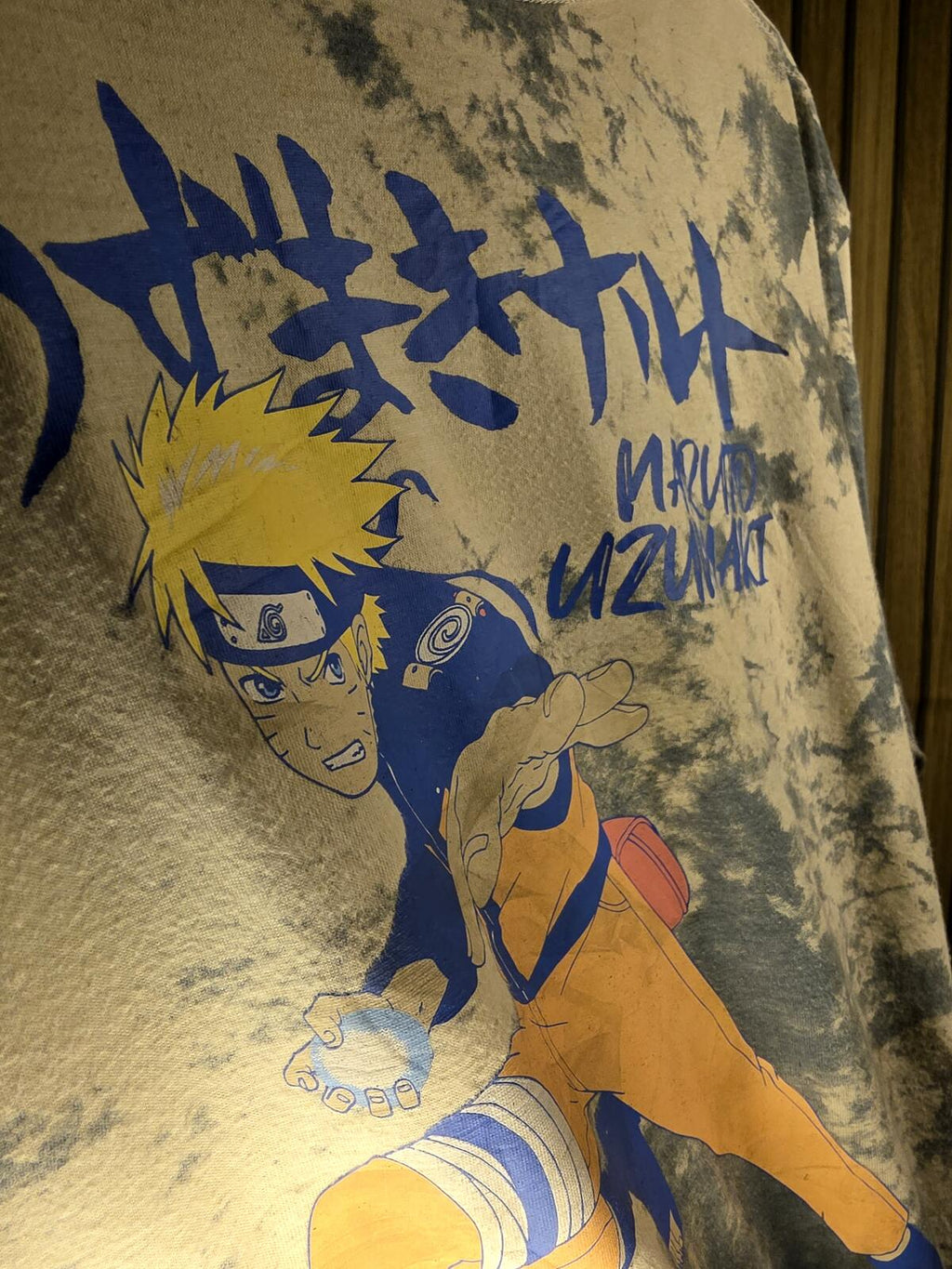 Naruto Graphic Tie-Dye T-Shirt Blue and White Size L
