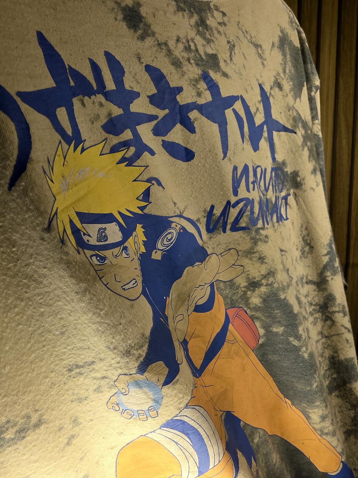 Naruto Graphic Tie-Dye T-Shirt Blue and White Size L