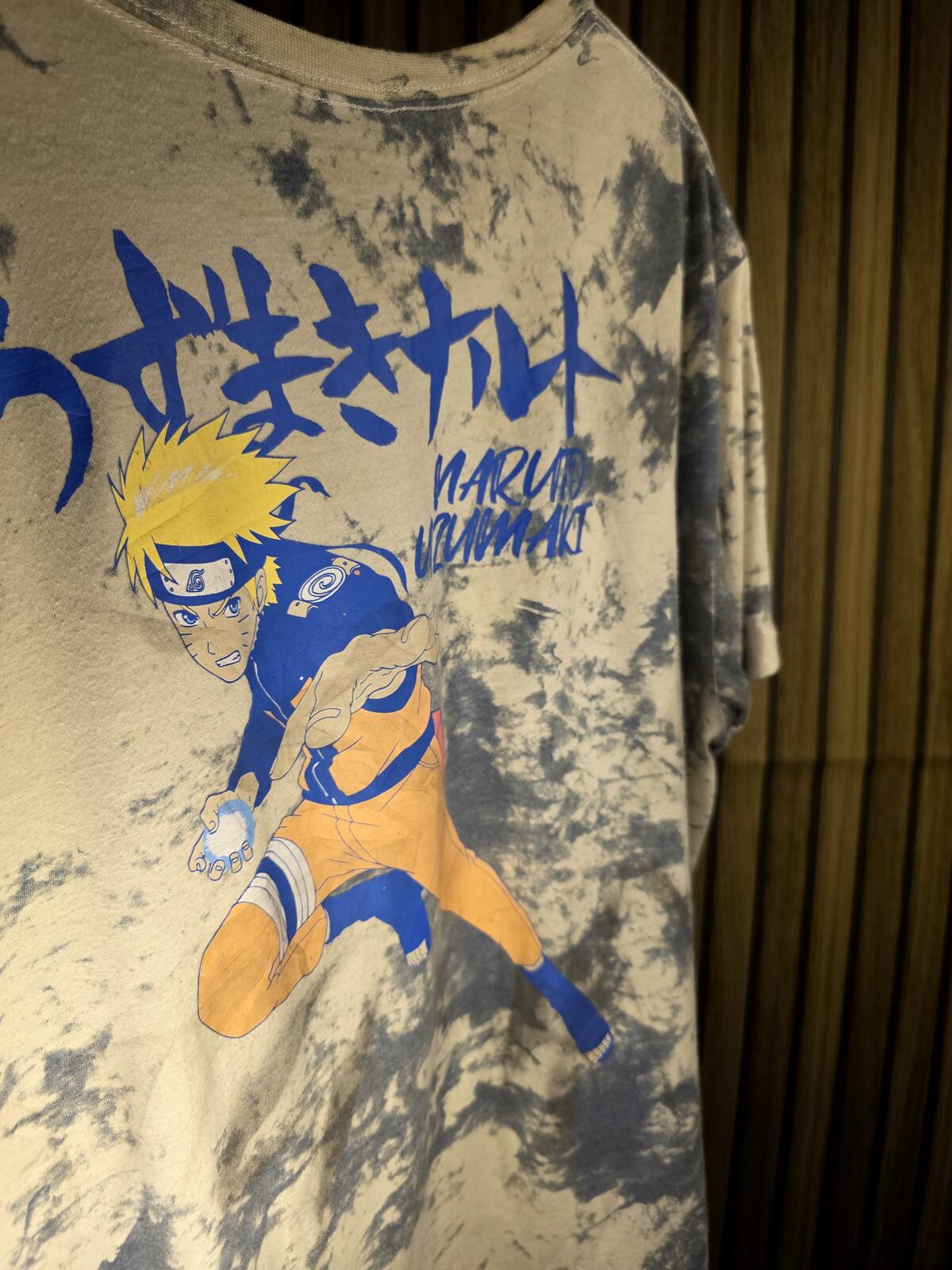 Naruto Graphic Tie-Dye T-Shirt Blue and White Size L