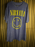 Nirvana Band T-shirt Smiley Face Graphic Blue Yellow Size Large