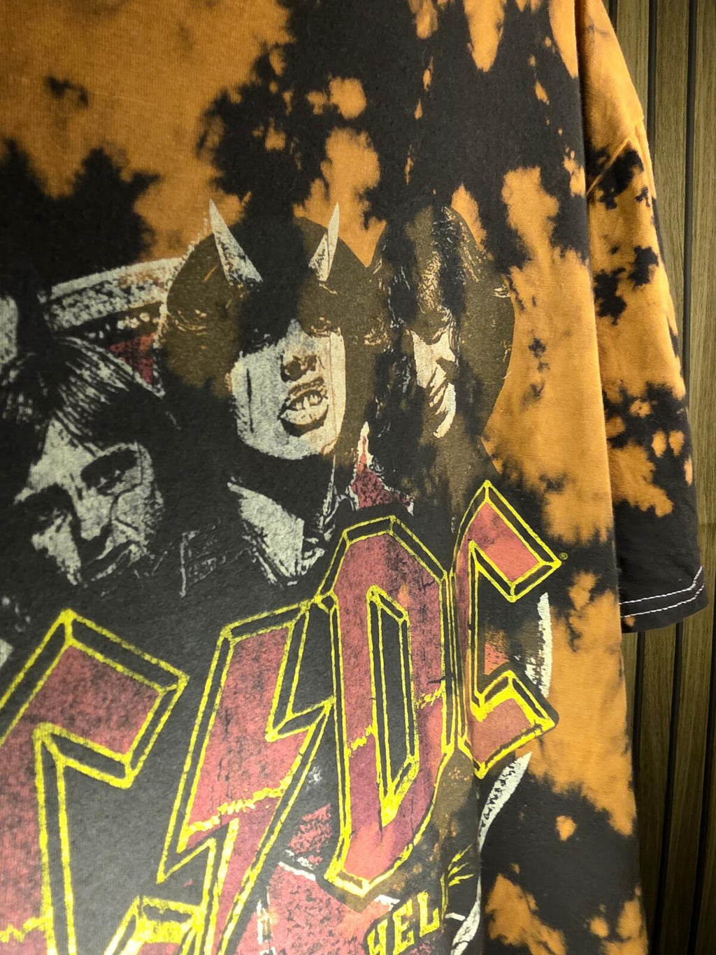 AC/DC Highway to Hell Tie-Dye Band T-Shirt Black Orange Medium