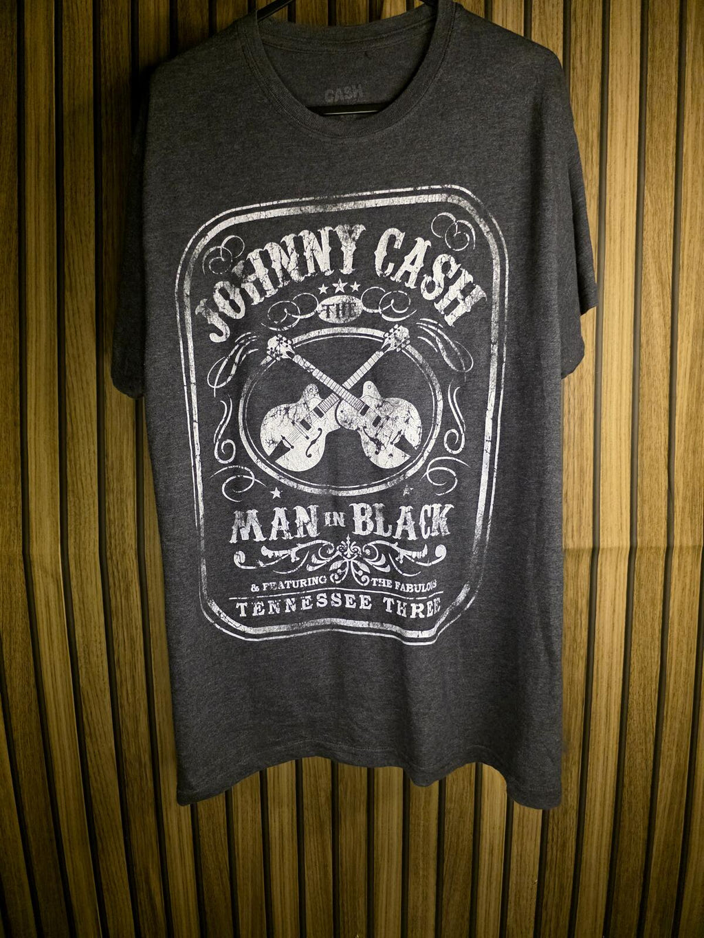 Johnny Cash Man in Black Graphic T-Shirt Charcoal Grey Small