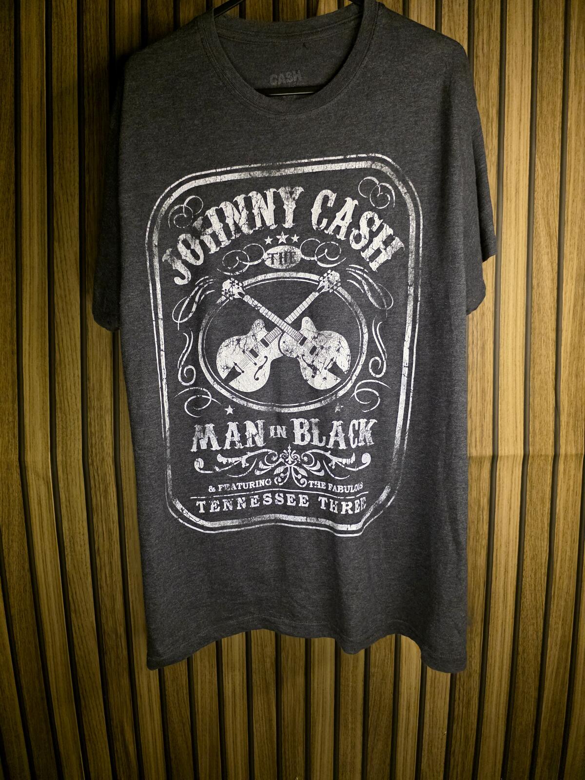 Johnny Cash Man in Black Graphic T-Shirt Charcoal Grey Small