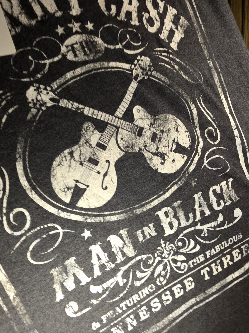 Johnny Cash Man in Black Graphic T-Shirt Charcoal Grey Small