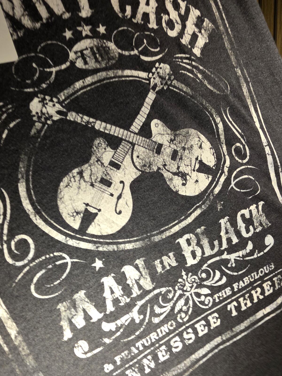 Johnny Cash Man in Black Graphic T-Shirt Charcoal Grey Small