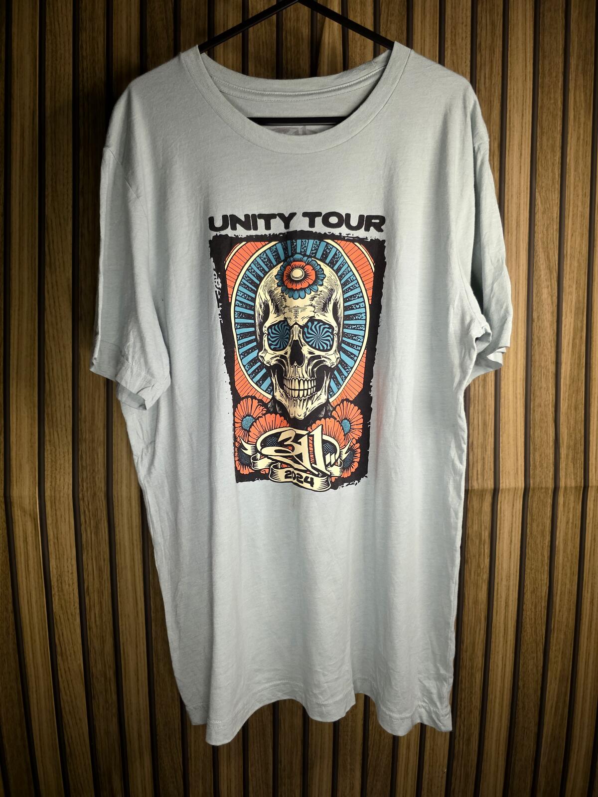 311 Unity Tour Graphic T-Shirt Skull Design Light Green Large