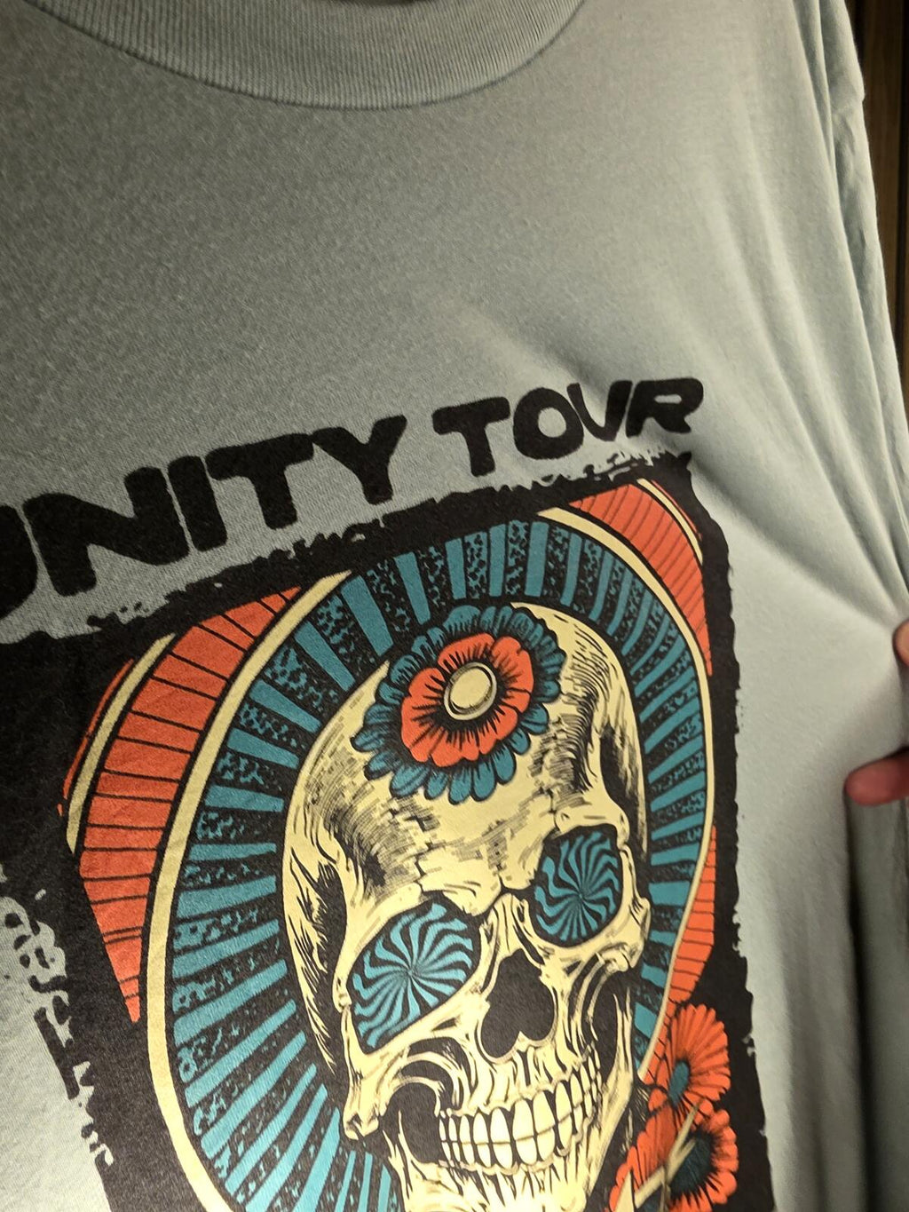 311 Unity Tour Graphic T-Shirt Skull Design Light Green Large