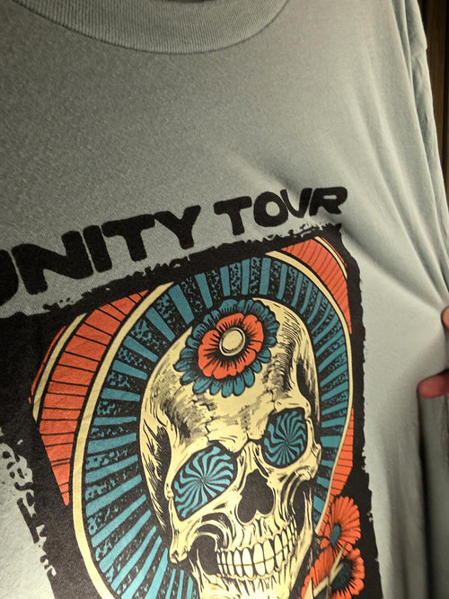 311 Unity Tour Graphic T-Shirt Skull Design Light Green Large