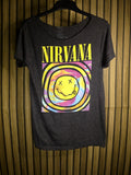 Nirvana Tie-Dye Smiley Face Graphic T-Shirt Charcoal Grey Medium