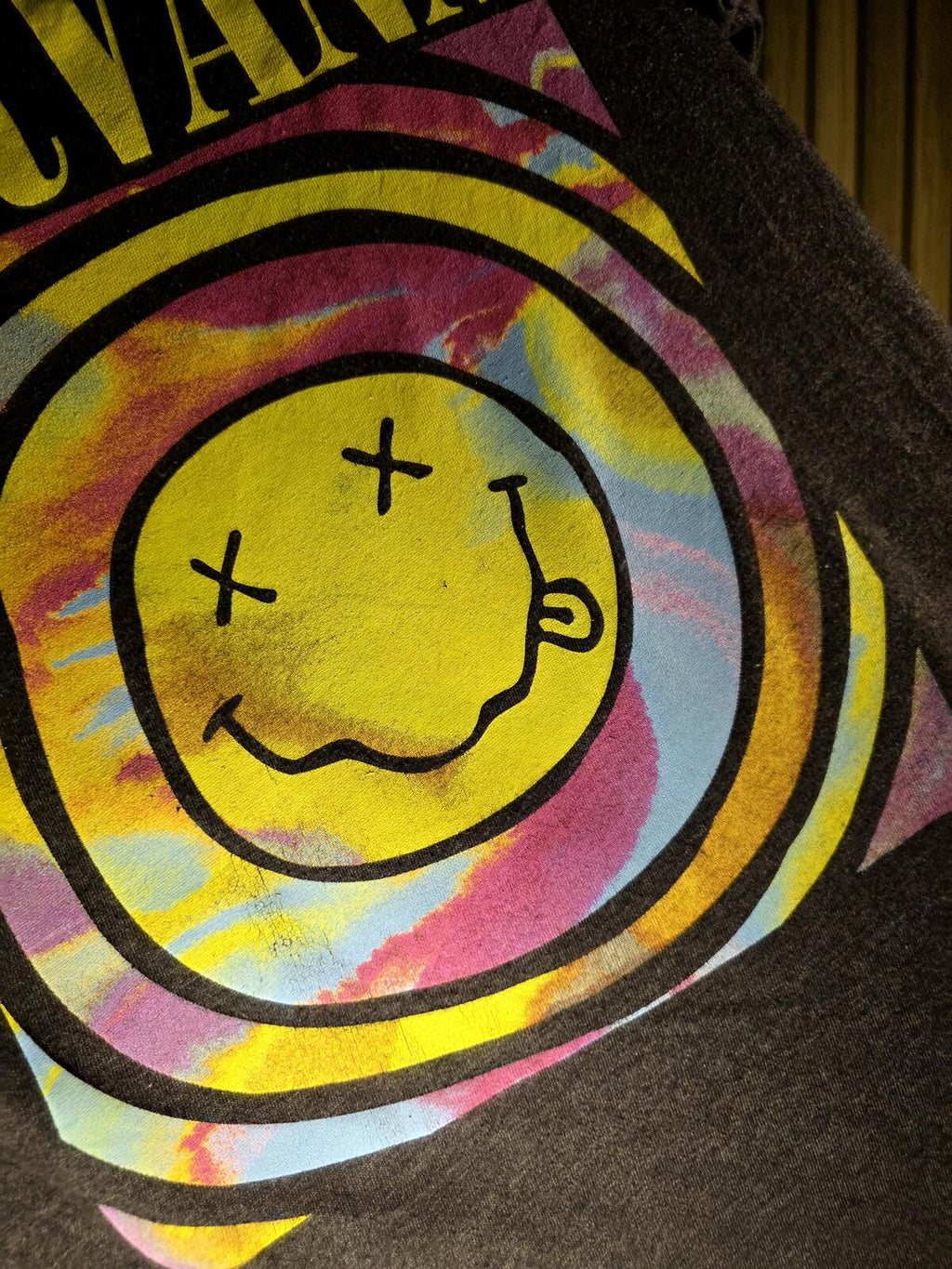 Nirvana Tie-Dye Smiley Face Graphic T-Shirt Charcoal Grey Medium