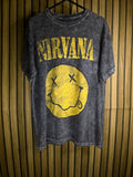Nirvana Men's T-shirt Smiley Face Graphic Black Yellow Medium