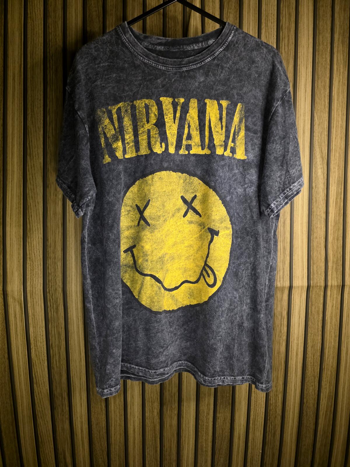 Nirvana Men's T-shirt Smiley Face Graphic Black Yellow Medium