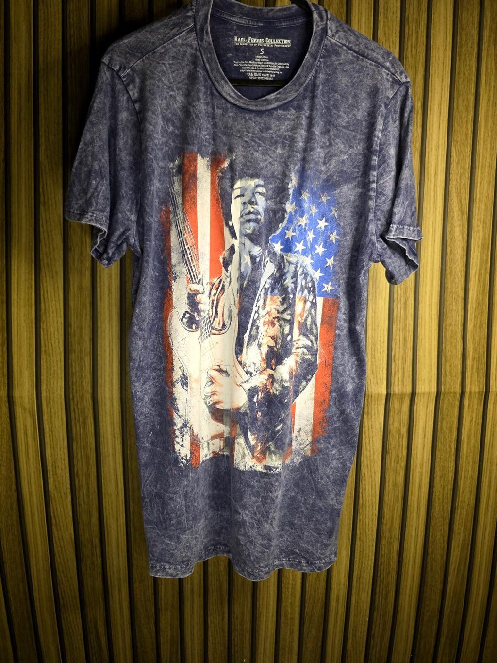 Karl Ferris Collection Men's T-Shirt Jimi Hendrix Graphic USA Flag Blue Size S