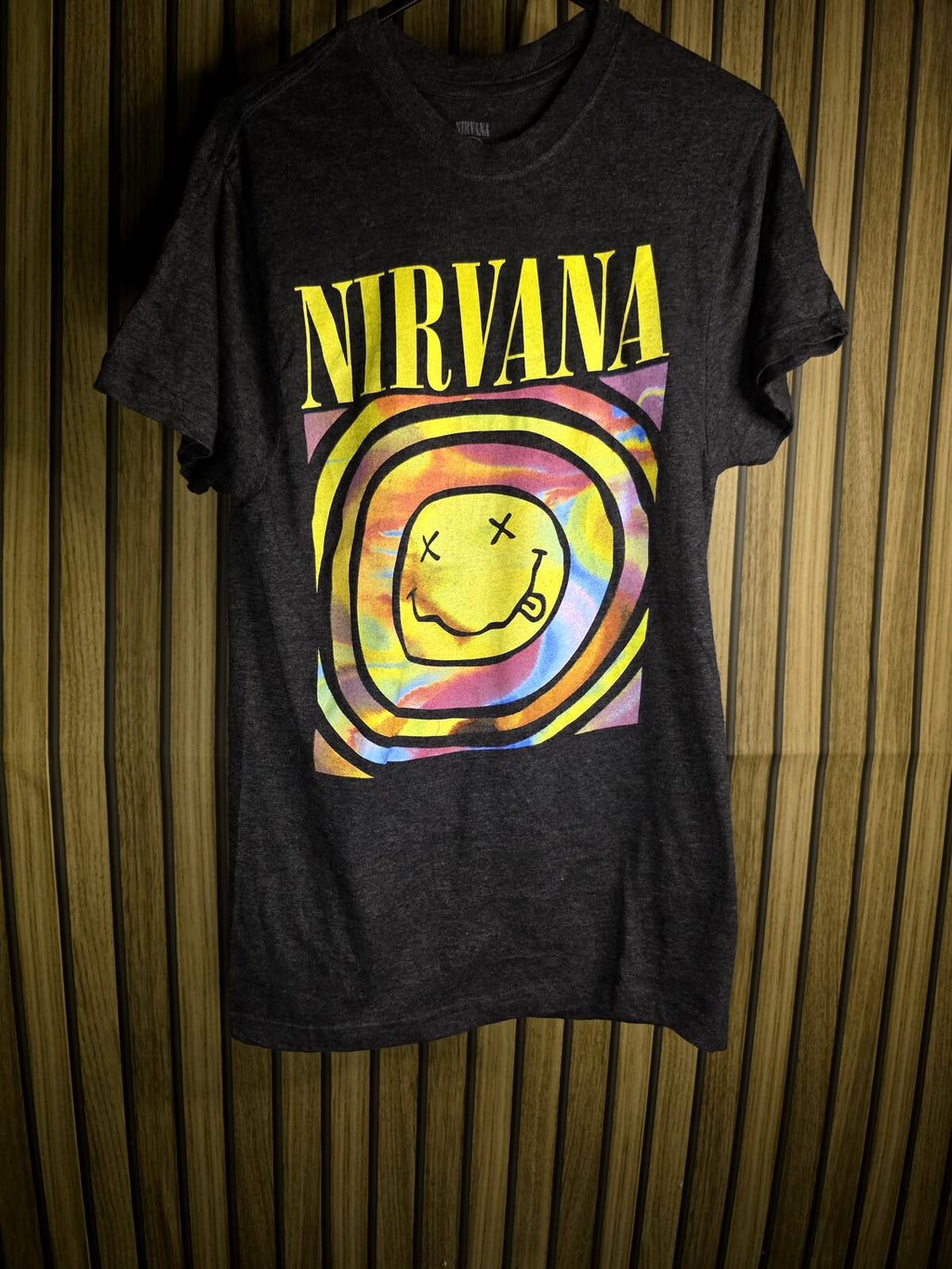 Nirvana Smiley Face Graphic T-Shirt Black Size M