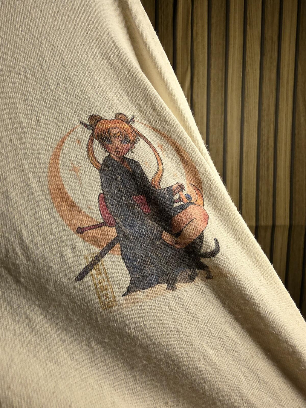 Graphic Print T-Shirt Beige Medium Casual Cotton