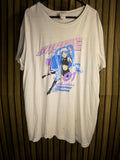 Anime Graphic White T-shirt with Blue and Pink Print Size L